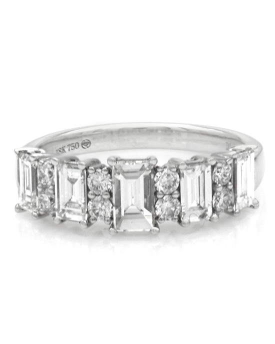 Alternating Round and Baguette Diamond Ring in White Gold